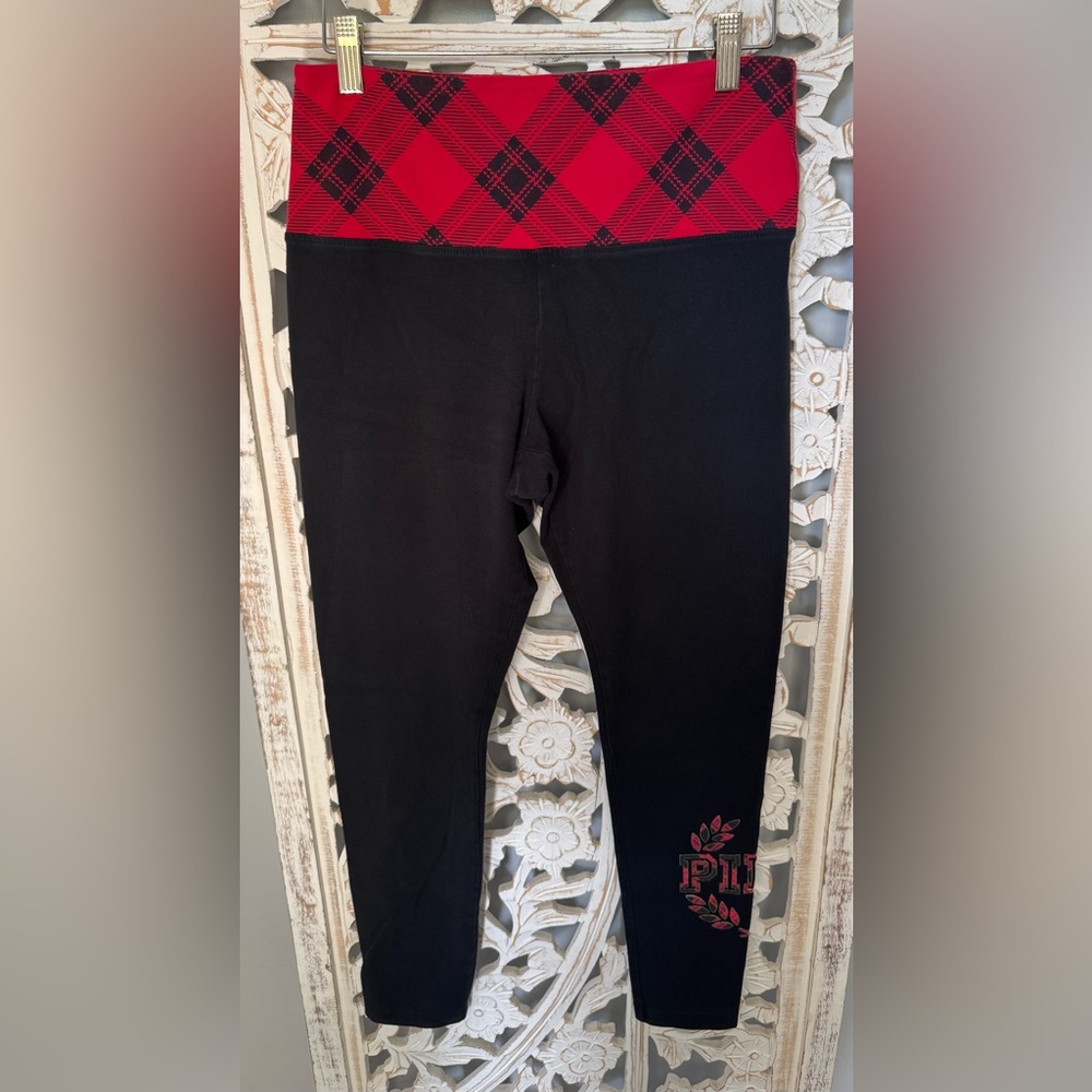 PINK Victoria's Secret Black Leggings with Red Accents